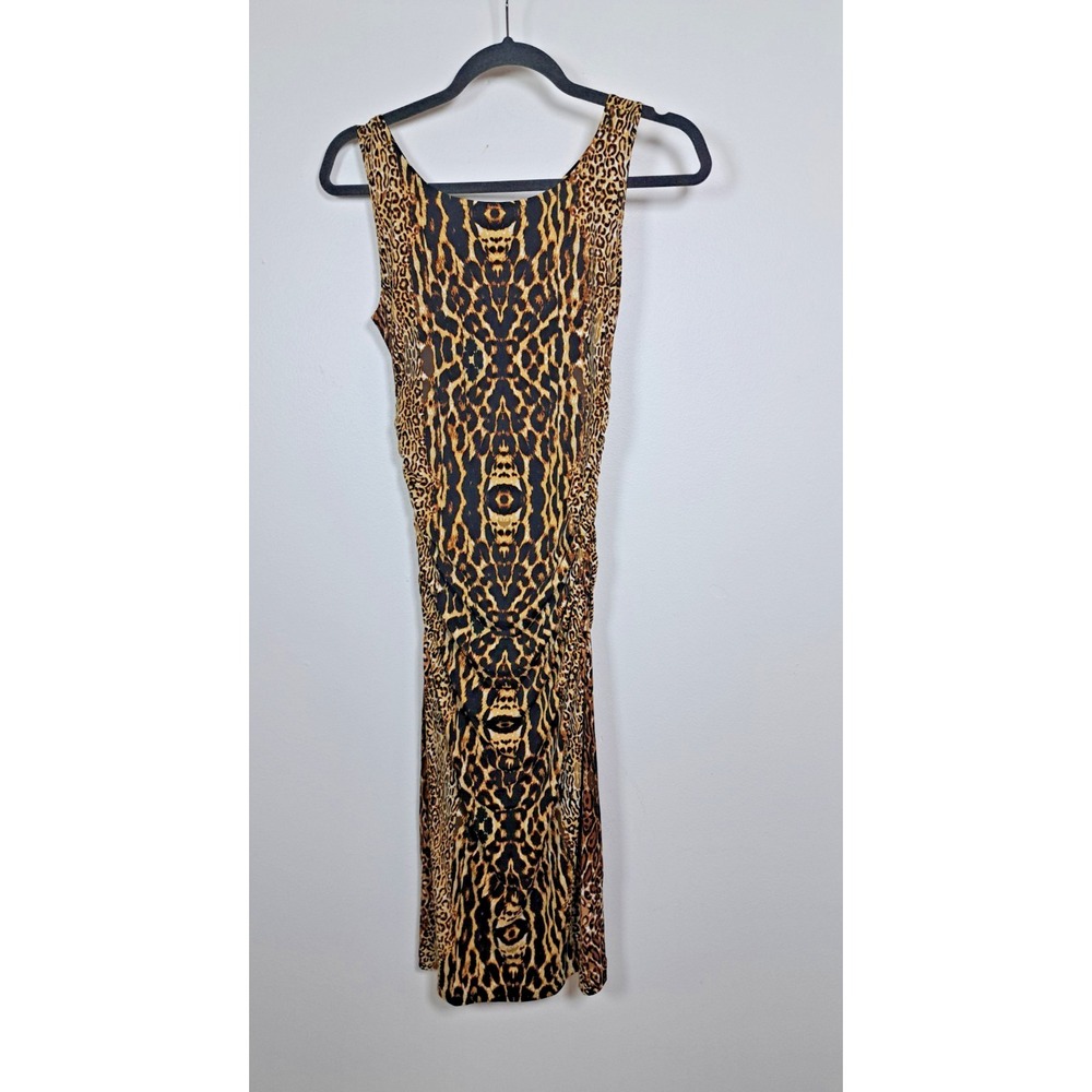 Norma Kamali Kulture Dress Small Brown Leopard Stretch Sleeveless